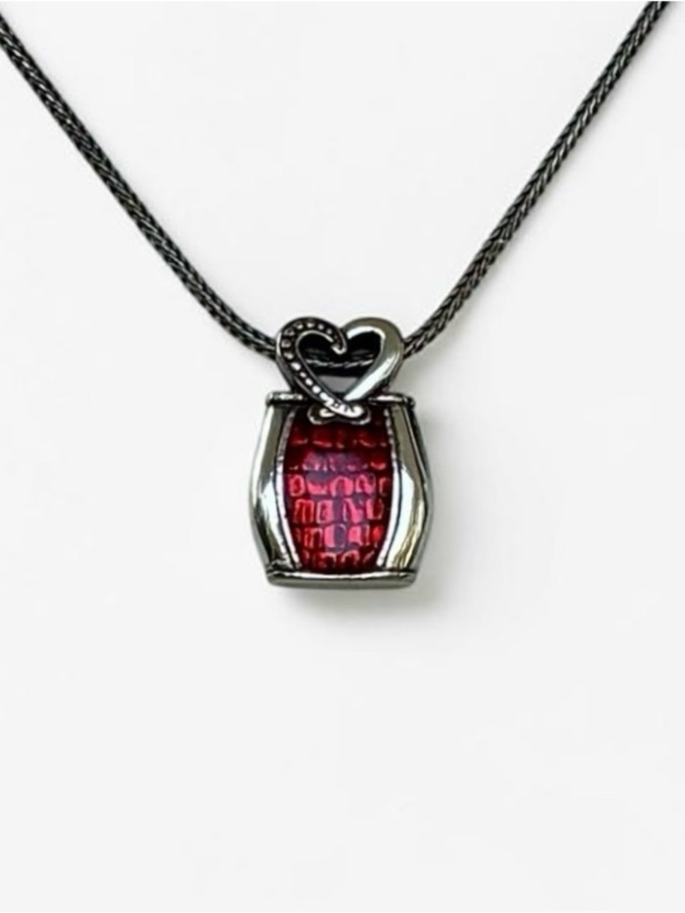 Brighton Silver-Tone Red Enamel Heart Pendant Necklace